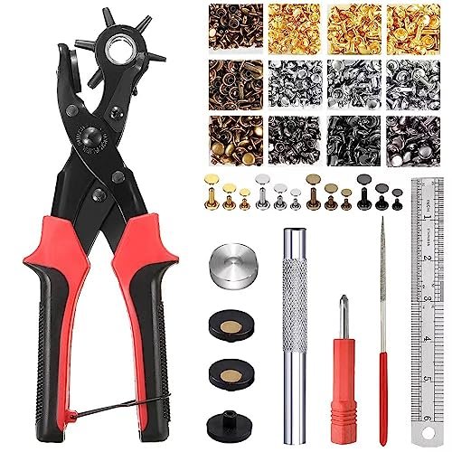 Belt Hole Puncher with 240 Sets of Leather Rivets -...