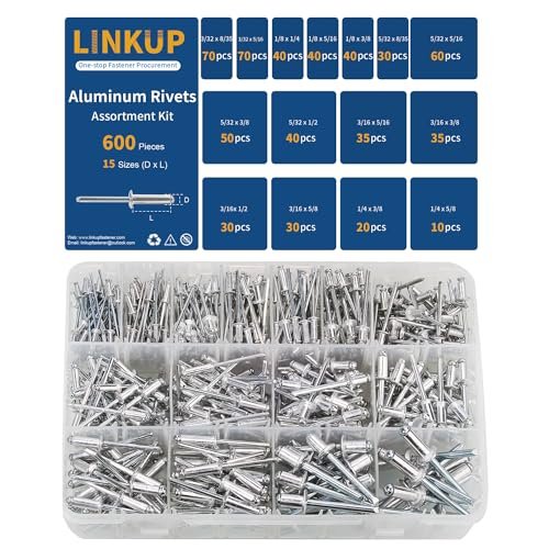 Linkup 600pcs 15 Sizes Pop Rivets Assortment Kit,Aluminum...