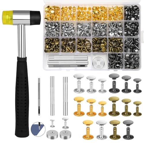 TLKKUE 240 Sets Rivets for Leather 3 Sizes Double Cap...