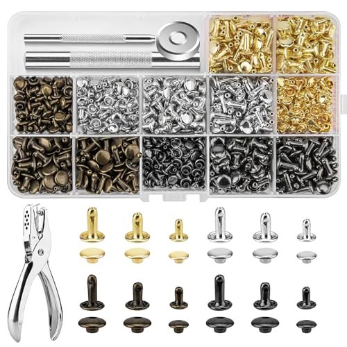480 Sets Rivets for Leather, 4 Colors 3 Sizes Leather...