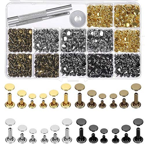 Selizo 480 Sets 4 Colors 3 Sizes Leather Rivets Double...