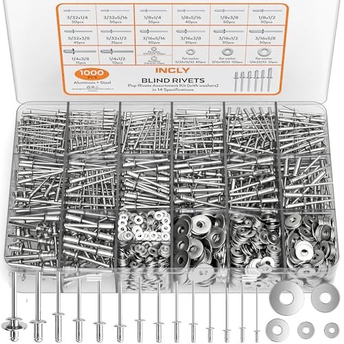 INCLY 1000PCS Aluminum Pop Rivets Assortment Kit, 14 Sizes...