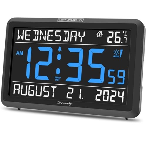 DreamSky Large Digital Clock with Date and Day of Week...