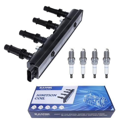 RAWOK Ignition Coil UF669 and 4 Double Iridium Spark...