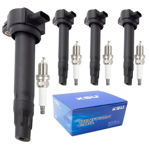 KSU Set of 4 Ignition Coil Pack with Spark Plugs...
