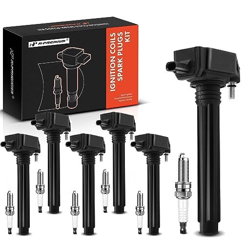 A-Premium Set of 6 (Black) Ignition Coil Pack and Iridium...