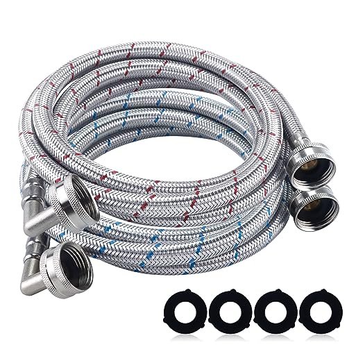 6FT Premium Stainless Steel Washer Hoses with 90 Degree...