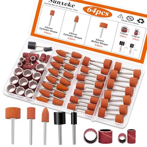 Sunxeke 64Pcs Sanding Bits for Dremel Rotary Tools, 42Pcs...