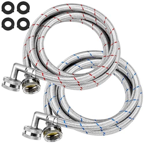 6FT Washer Stainless Steel Hoses with 90 Degree Elbows by...