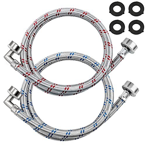 【UPGRADED】4FT Stainless Steel Washer Hoses with 90 Degree...