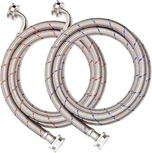 20FT Red and Blue Washer Hoses,2 Pack Stainless Steel...