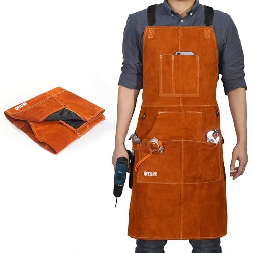 QeeLink Leather Welding Work Shop Apron with 6 Tool...