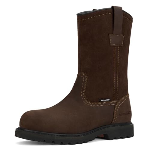 HISEA NINGO Mens Steel Toe Work Boots, Waterproof Slip on...