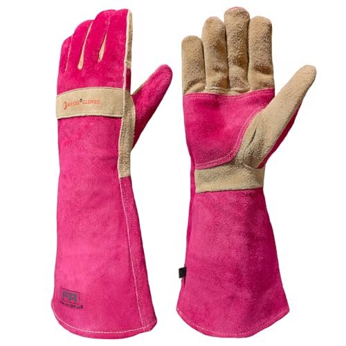 AOUCHI Leather Gardening Gloves for Women, Long Thorn Proof...