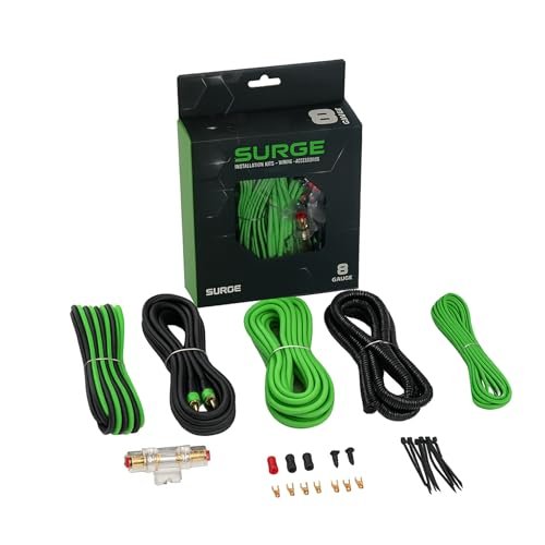 SURGE 8-Gauge Car Amplifier Wiring Kit – 20ft Green Power...