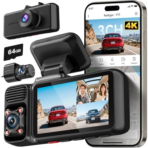 REDTIGER F17 4K 3 Channel Dash Cam, 5GHz WiFi Built-in...