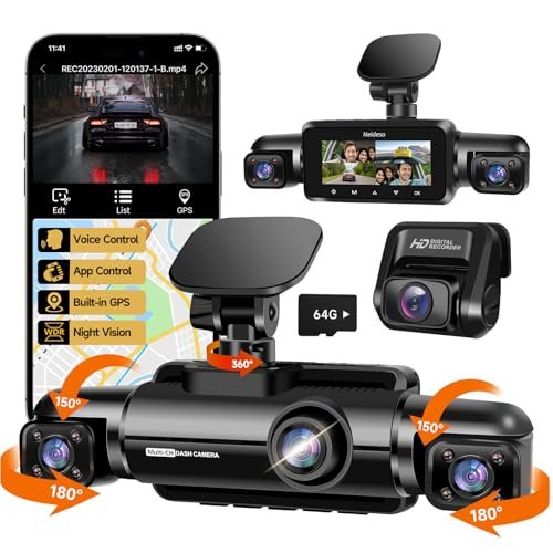 Neideso 360° Dash Cam Front and Rear Inside, 4 Channel...
