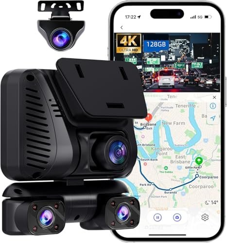 4K Dash Cam 360° View,4 Channel Front and Rear Dash...