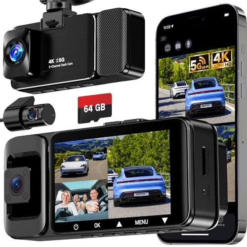 WECOOL 3 Channel Dash Cam Front and Rear Inside, 4K...