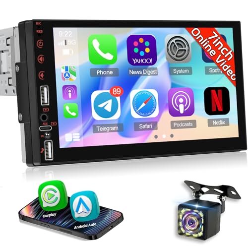 NHOPEEW Single Din Stereo with Wireless Carplay and Android...
