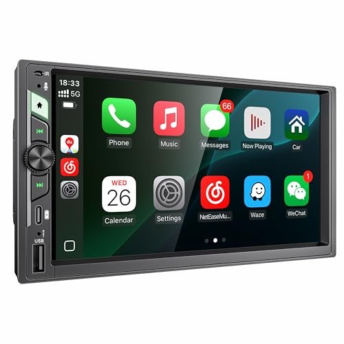 7'' Double Din Car Stereo with Wireless Apple CarPlay &...