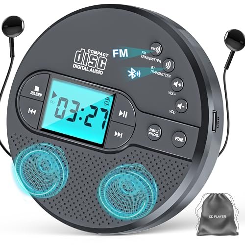2000mAh Portable CD Player with Bluetooth Rechargeable...