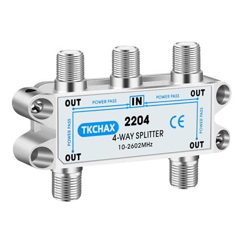 TKCHAX 4 Way Coaxial Cable Splitter,Support 10-2602MHz, RG6...