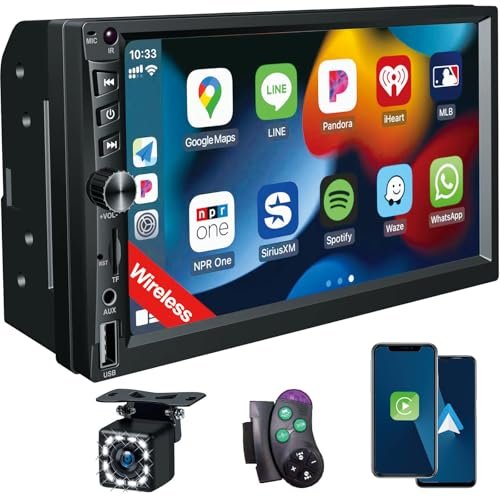 Wireless Double Din Car Stereo Works with Apple Carplay,7...