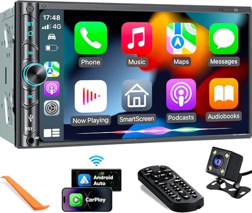 Upgrade Wireless Double Din Car Stereo with Carplay,...