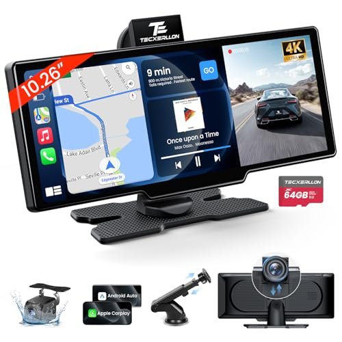TECXERLLON 10.26'' Wireless Carplay Screen for Car with 4K...