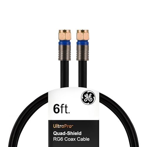 GE RG6 Coaxial Cable, 6 ft. F-Type Connectors, Quad...