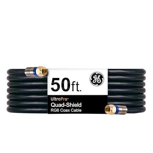 GE RG6 Coaxial Cable, 50 ft. F-Type Connectors, Quad...
