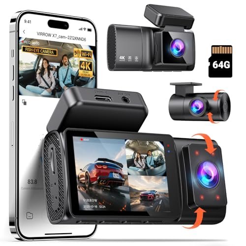 Dash Cam Front Rear and Inside: 3 Channel 4K Dash...