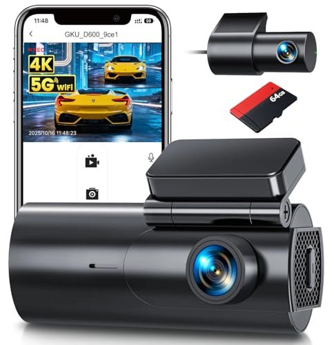GKU Dash Cam Front and Rear Camera – 4K+1080P Dual...