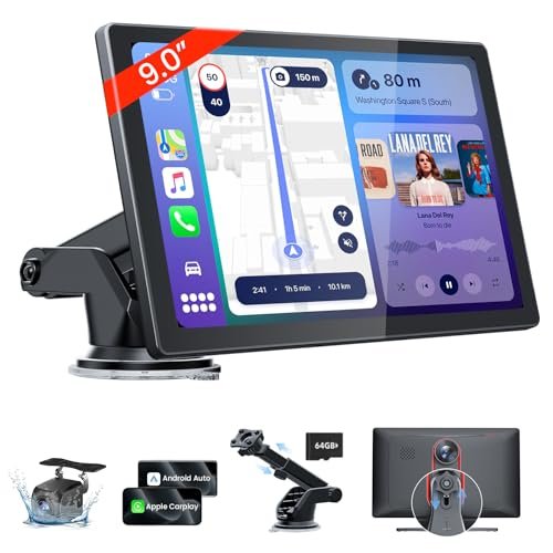 TECXERLLON 9'' HD Portable Carplay Screen for Car with 4K...