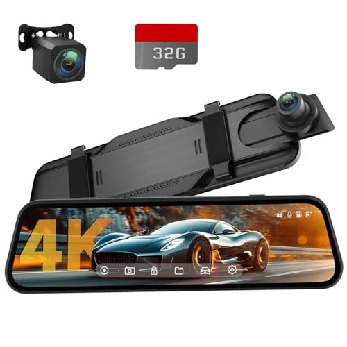 Veement 4K Rear View Mirror Camera, 10'' 4K Mirror Dash...