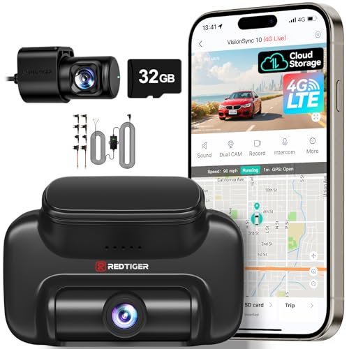 REDTIGER 4G LTE Dash Cam Front and Rear, Remote Live...