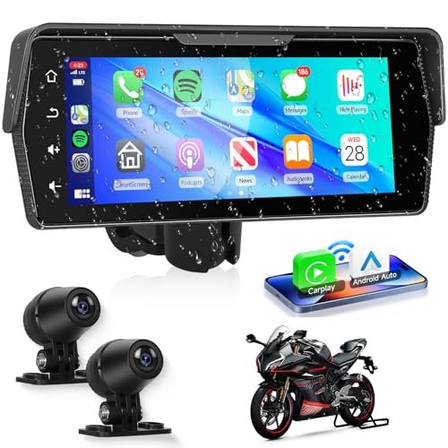 Motorcycle Front+Rear Dash Cam,6.86 inch IPS 1280x480P...