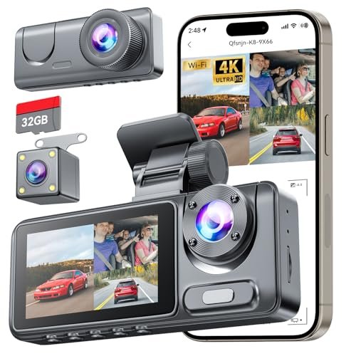 3 Channel Dash Cam for Cars Front Rear Inside, 1080P...