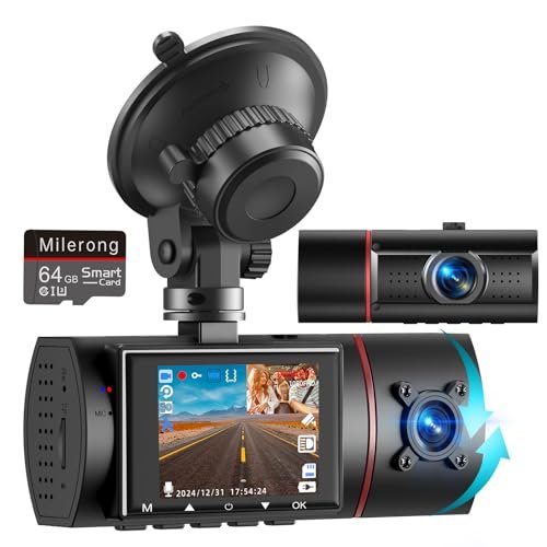 Dual Dash Cam Front and Inside with 64GB Card,Milerong...