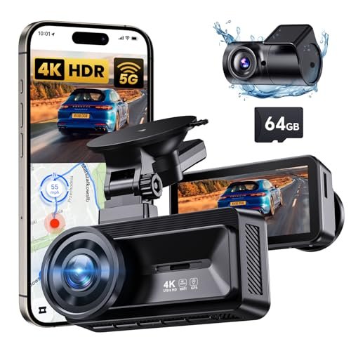 COOLCRAZY Dash Cam Front Rear - 4K+1080P Full HD Dashcam...
