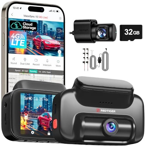 REDTIGER 4G LTE Dash Cam Front and Rear,Remote Live...
