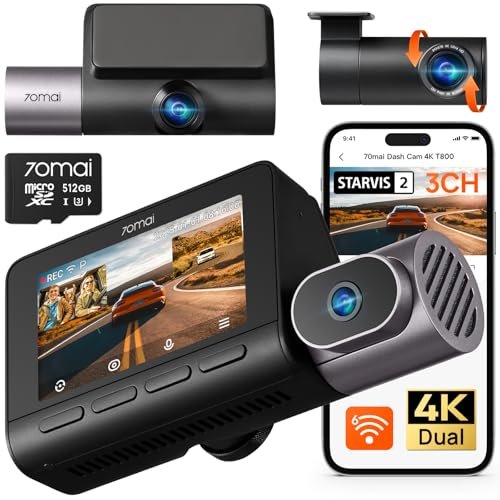 70mai 4K T800 3 Channel Dash Cam, Dash Cam Front...