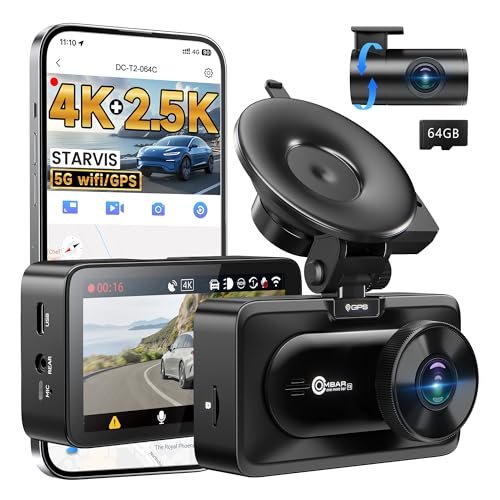 OMBAR Dash Cam Front and Rear, 4K/2.5K Ultra HD Dash...