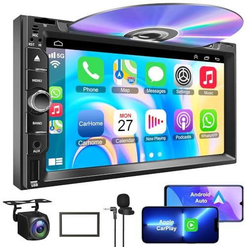 Double Din car Stereo with CD/DVD Player- CarPlay &...