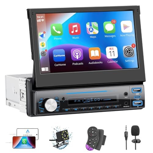 Single Din Car Stereo with Carplay & Android Auto,7 Inch...