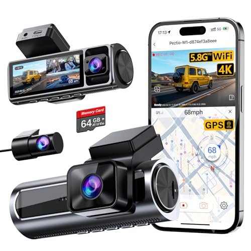 Nanoby 4K 3 Channel Dash Cam Front and Rear Inside,...