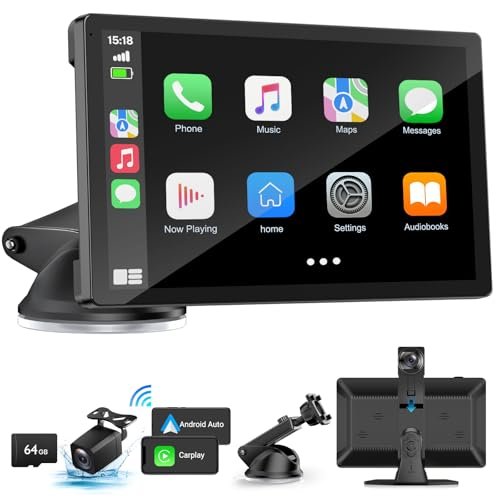 Wireless Carplay Screen for Car with 4K Dash Cam, 9