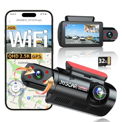 Juscar 2.5K+1080P Dual Dash Cam Front and Inside, WiFi &...