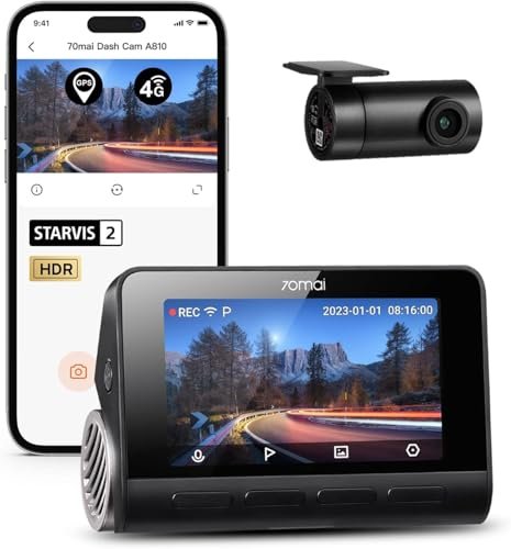 70mai A810 4K Dash Cam Front and Rear, Dual Dash...